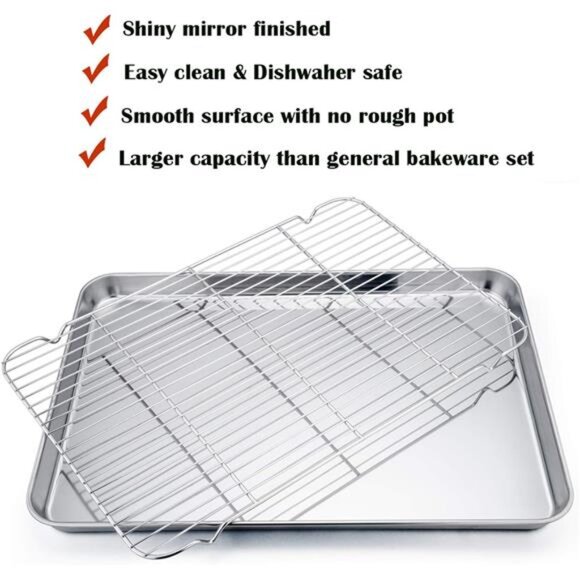 P&P CHEF Extra Large Baking Sheet and Cooking Rack Set, Stainless Steel Cookie - Picture 5 of 8